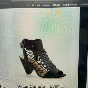 Vince Camuto Evel caged sandal. Sueded finish.